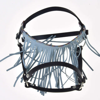 Ohlávka černá s třásněmi tyrkys light